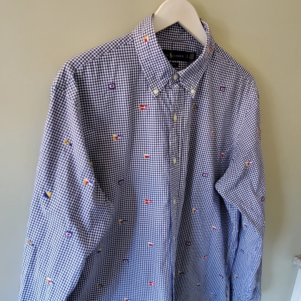 Ralph Lauren L Classic Fit Check Gingham Flags Nautical Old Money Button Shirt - Picture 4 of 10